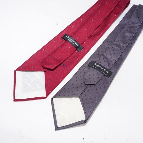 Christian Dior Set of Two Men's Red and Gray Silk Ties - Picture 1 of 6